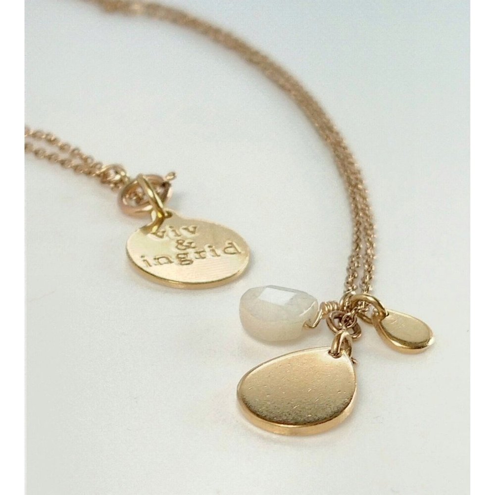 Gold Charm Necklace 14K GF Viv & Ingrid Quartz Glass Faceted Signed 18'